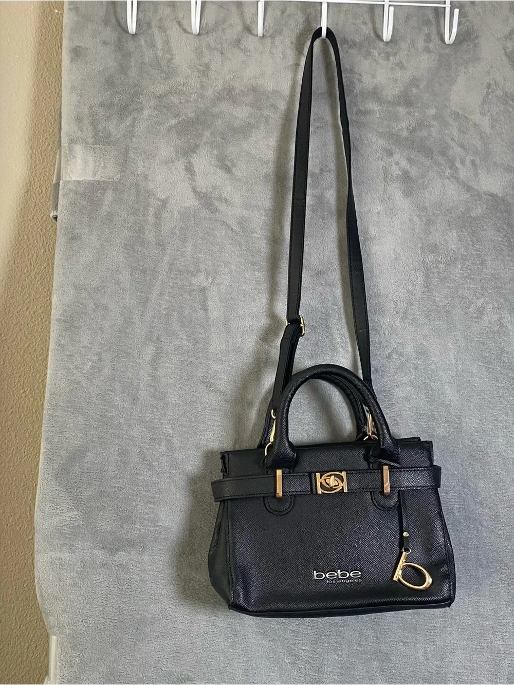 bebe Black Leather‎ Satchel with Gold Accents